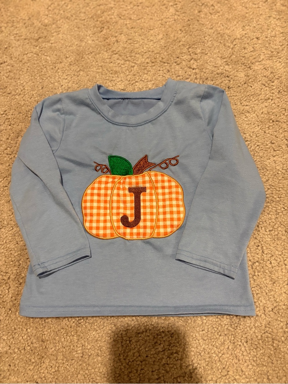 Toddler Light Blue Pumpkin Applique Shirt with Monogram J